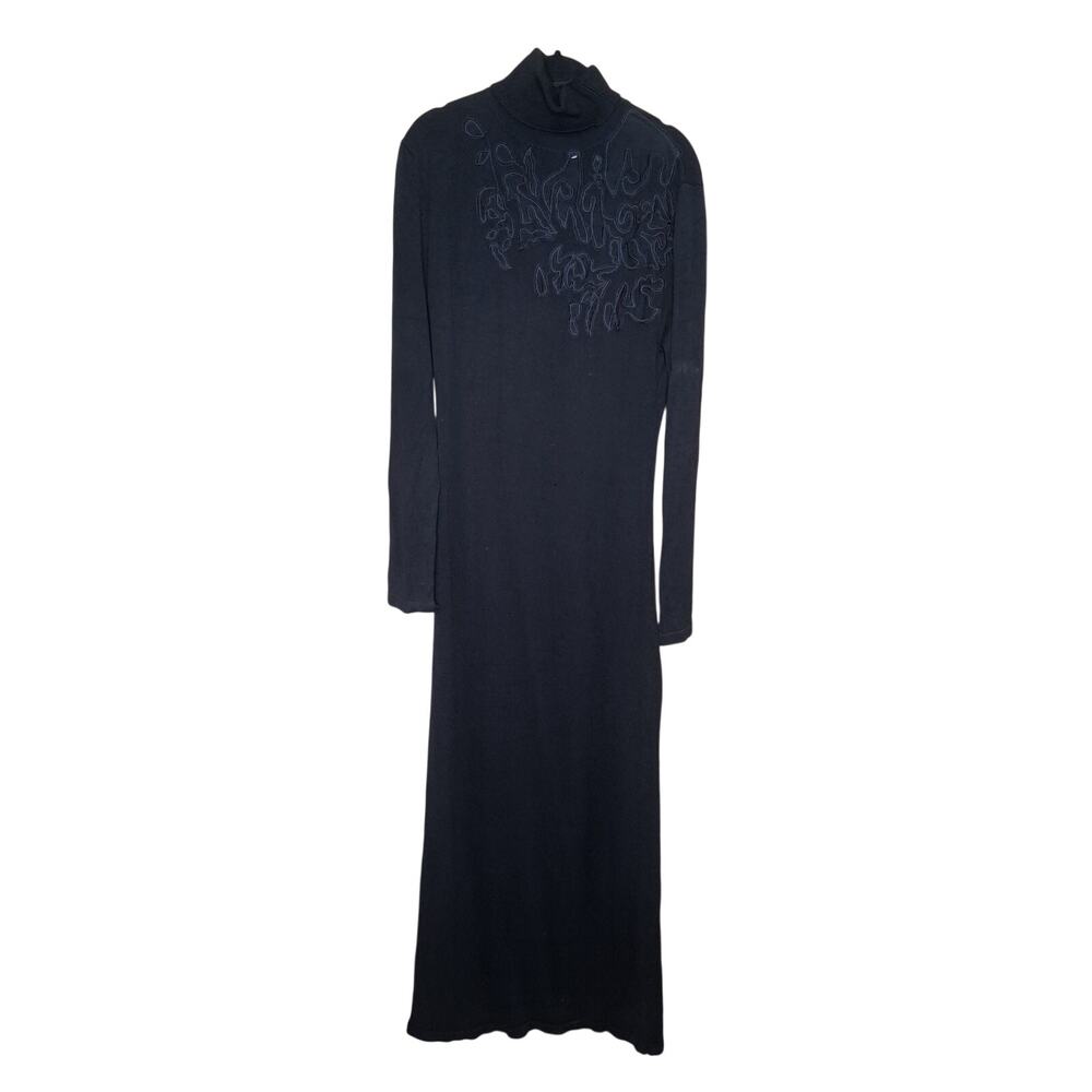 Vintage Newport News Maxi Wiggle Sweater Dress XL Black Silk Blend Sheer